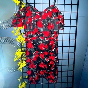 Black and rose off the shoulder dress